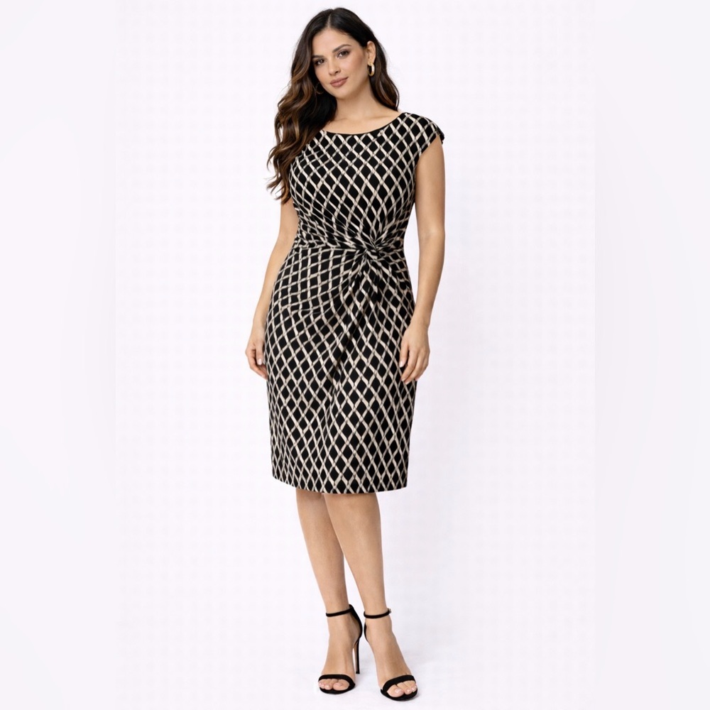 Ralph Lauren Dress Black White 8 Stretch Sheath Washable Side Knot Career